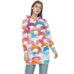 Rainbow Pattern Women s Long Oversized Pullover Hoodie by designsbymallika