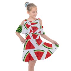 Watermelon Cuties White Kids  Shoulder Cutout Chiffon Dress by ConteMonfrey