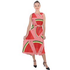 Red Watermelon  Midi Tie-back Chiffon Dress by ConteMonfrey