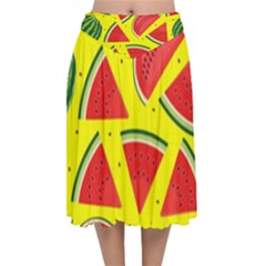 Yellow Watermelon   Velvet Flared Midi Skirt by ConteMonfrey