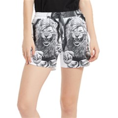 Drawing Angry Male Lion Roar Animal Women s Runner Shorts by danenraven