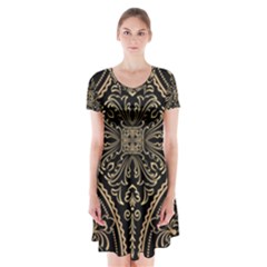 Zentangle-styled-ornament-pattern Short Sleeve V-neck Flare Dress by Wegoenart