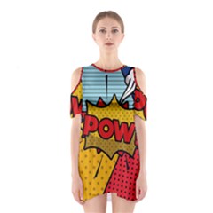 Pow Word Pop Art Style Expression Vector Shoulder Cutout One Piece Dress by Wegoenart