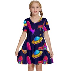 Space Pattern Kids  Short Sleeve Tiered Mini Dress by Wegoenart