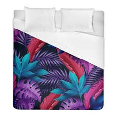 Background With Violet Blue Tropical Leaves Duvet Cover (full/ Double Size) by Wegoenart