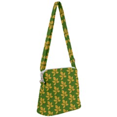 Orange Leaves Green Zipper Messenger Bag by ConteMonfrey