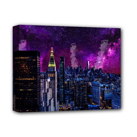 New York Manhattan Skyline Cityscape Downtown Deluxe Canvas 14  X 11  (stretched) by Wegoenart