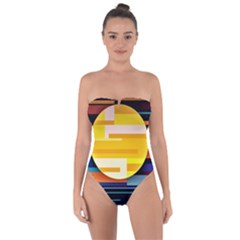 Background Abstract Horizon Tie Back One Piece Swimsuit