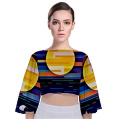 Background Abstract Horizon Tie Back Butterfly Sleeve Chiffon Top