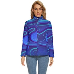 Wavy Abstract Blue Women s Puffer Bubble Jacket Coat