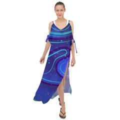 Wavy Abstract Blue Maxi Chiffon Cover Up Dress