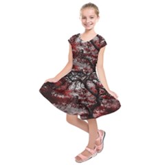 Tree Red Nature Abstract Mood Kids  Short Sleeve Dress by Ravend