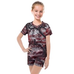 Tree Red Nature Abstract Mood Kids  Mesh Tee And Shorts Set