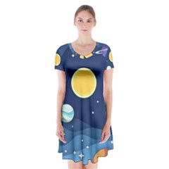 Galaxy Background Short Sleeve V-neck Flare Dress by danenraven