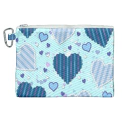 Hearts Pattern Paper Wallpaper Blue Background Canvas Cosmetic Bag (xl) by Wegoenart