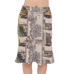 Antique Map Railway Lines Railway Train Char Short Mermaid Skirt by Wegoenart