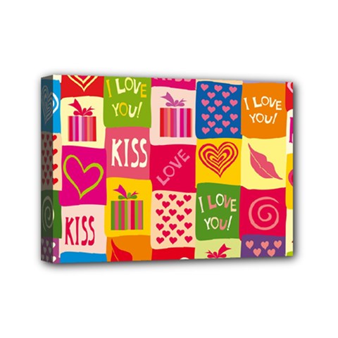 Multicolored Gift Wrap Decor Love Colorful Hearts I Love You Mini Canvas 7  X 5  (stretched) by Wegoenart