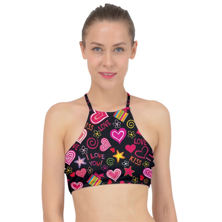 Multicolored Wallpaper, Love Vector Hearts Background Romantic Racer Front Bikini Top