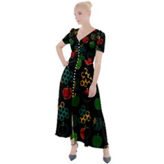 Apples Honey Honeycombs Pattern Button Up Short Sleeve Maxi Dress