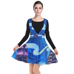 Starry Night In New York Van Gogh Manhattan Chrysler Building And Empire State Building Plunge Pinafore Dress by danenraven