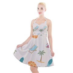 Cool Summer Pattern - Beach Time!   Halter Party Swing Dress  by ConteMonfrey