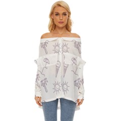 Doodles - Beach Time! Off Shoulder Chiffon Pocket Shirt by ConteMonfrey