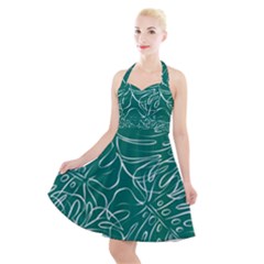 Tropical Monstera  Halter Party Swing Dress  by ConteMonfrey
