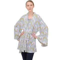 Rainbow Pattern Long Sleeve Velvet Kimono  by ConteMonfrey