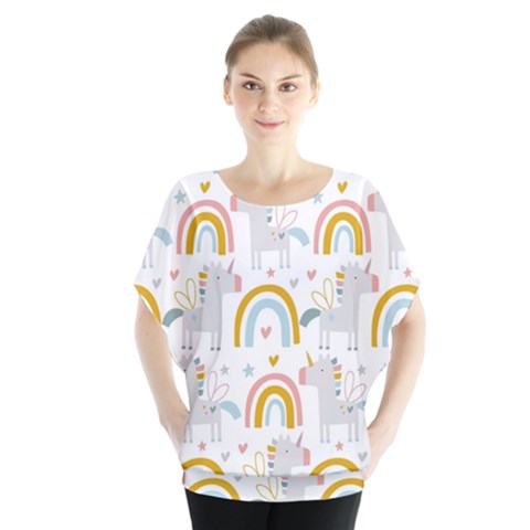 Unicorns, Hearts And Rainbows Batwing Chiffon Blouse by ConteMonfrey