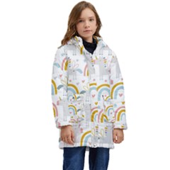 Unicorns, Hearts And Rainbows Kid s Hooded Longline Puffer Jacket by ConteMonfrey