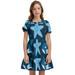 Whale And Starfish  Kids  Puff Sleeved Dress by ConteMonfrey