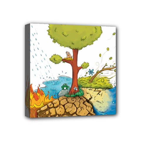 Natural Disaster Flood Earthquake Mini Canvas 4  X 4  (stretched)