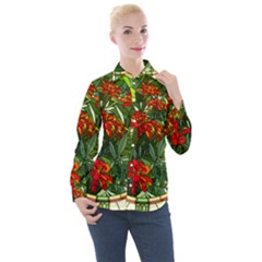 Flower Stained Glass Window Women s Long Sleeve Pocket Shirt