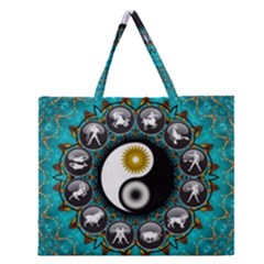 Yin Yang Horoscope Astrology Zodiac Signs Zodiac Zipper Large Tote Bag by Wegoenart