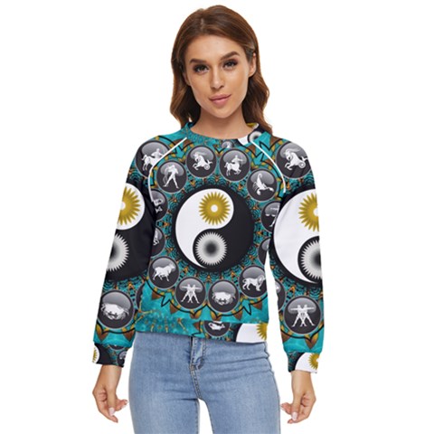 Yin Yang Horoscope Astrology Zodiac Signs Zodiac Women s Long Sleeve Raglan Tee by Wegoenart