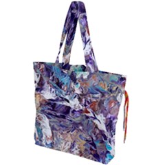 Abstract Cross Currents Drawstring Tote Bag by kaleidomarblingart