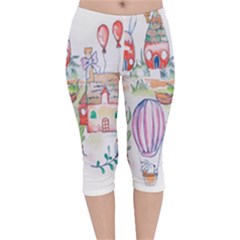 Easter Village  Velvet Capri Leggings  by ConteMonfrey