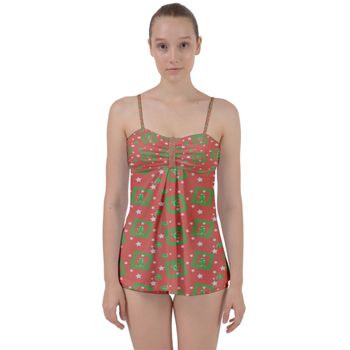 Christmas textur Babydoll Tankini Set