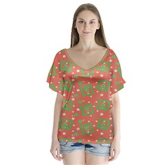 Christmas Textur 01 V-neck Flutter Sleeve Top by artworkshop