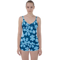 Snowflakes And Star Patterns Blue Frost Tie Front Two Piece Tankini by artworkshop