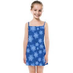 Snowflakes And Star Patterns Blue Snow Kids  Summer Sun Dress by artworkshop