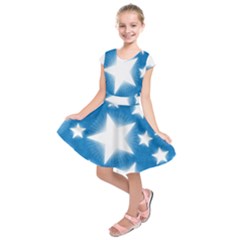 Snowflakes And Star Patterns Blue Stars Kids  Short Sleeve Dress by artworkshop