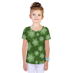 Snowflakes And Star Patterns Green Snow Kids  One Piece Tee