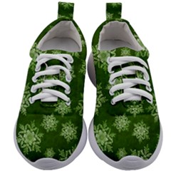 Snowflakes And Star Patterns Green Snow Kids Athletic Shoes by artworkshop