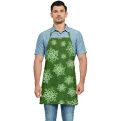 Snowflakes And Star Patterns Green Snow Kitchen Apron by artworkshop