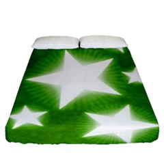 Snowflakes And Star Patterns Green Stars Fitted Sheet (queen Size) by artworkshop