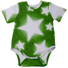 Snowflakes And Star Patterns Green Stars Baby Short Sleeve Onesie Bodysuit by artworkshop