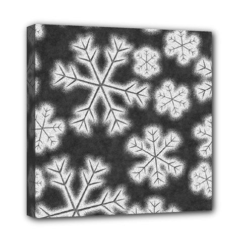 Snowflakes And Star Patterns Grey Frost Mini Canvas 8  X 8  (stretched) by artworkshop