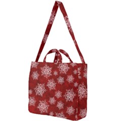 Snowflakes And Star Patternsred Snow Square Shoulder Tote Bag by artworkshop