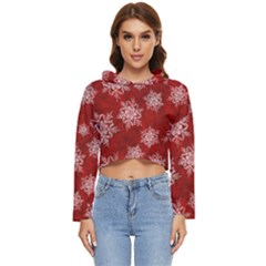 Snowflakes And Star Patternsred Snow Women s Lightweight Cropped Hoodie by artworkshop